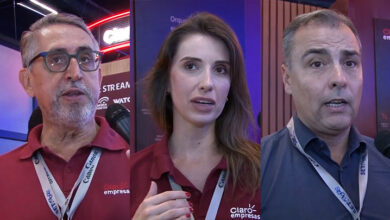 Maurício Fernandes, gerente executive de vendas da Claro Empresas; Lauren Girotto, executive de vendas da Claro Empresas; e Tadeu Coelho, director de vendas LATAM da Quortex